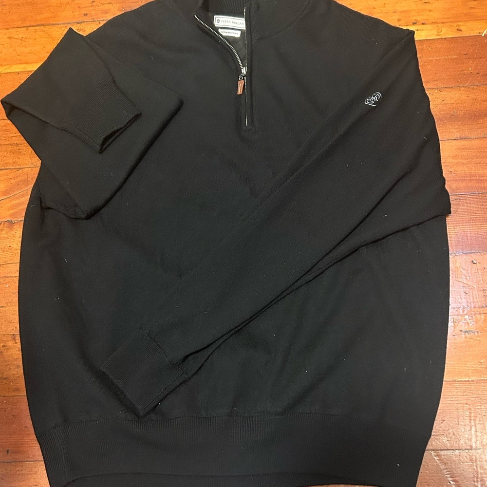 Peter Millar Black Merino Wool Quarter-Zip Sweater